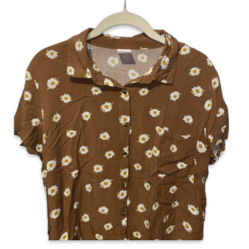 No Boundaries Juniors Tierra Brown Woven Conversational Shirt Large 11/13